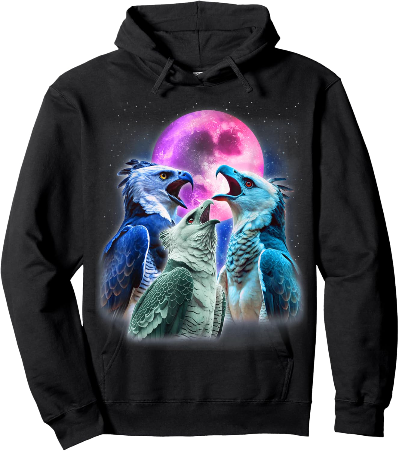 3 Harpy Eagles Howling At The Moon Funny Eagle Bird Lover Hoodie - Hoodie | Black