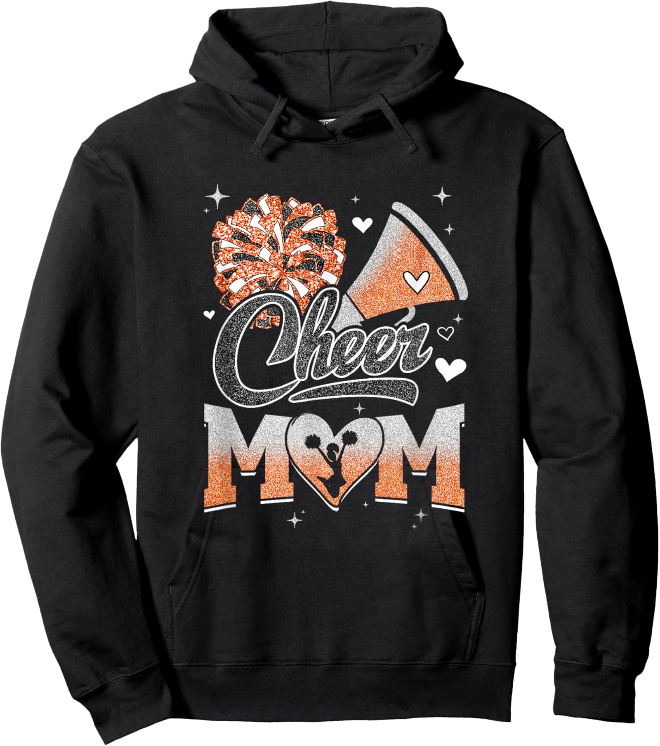 Cheer Mom Orange Cheerleading Football Graphic Hoodie - Hoodie | Black