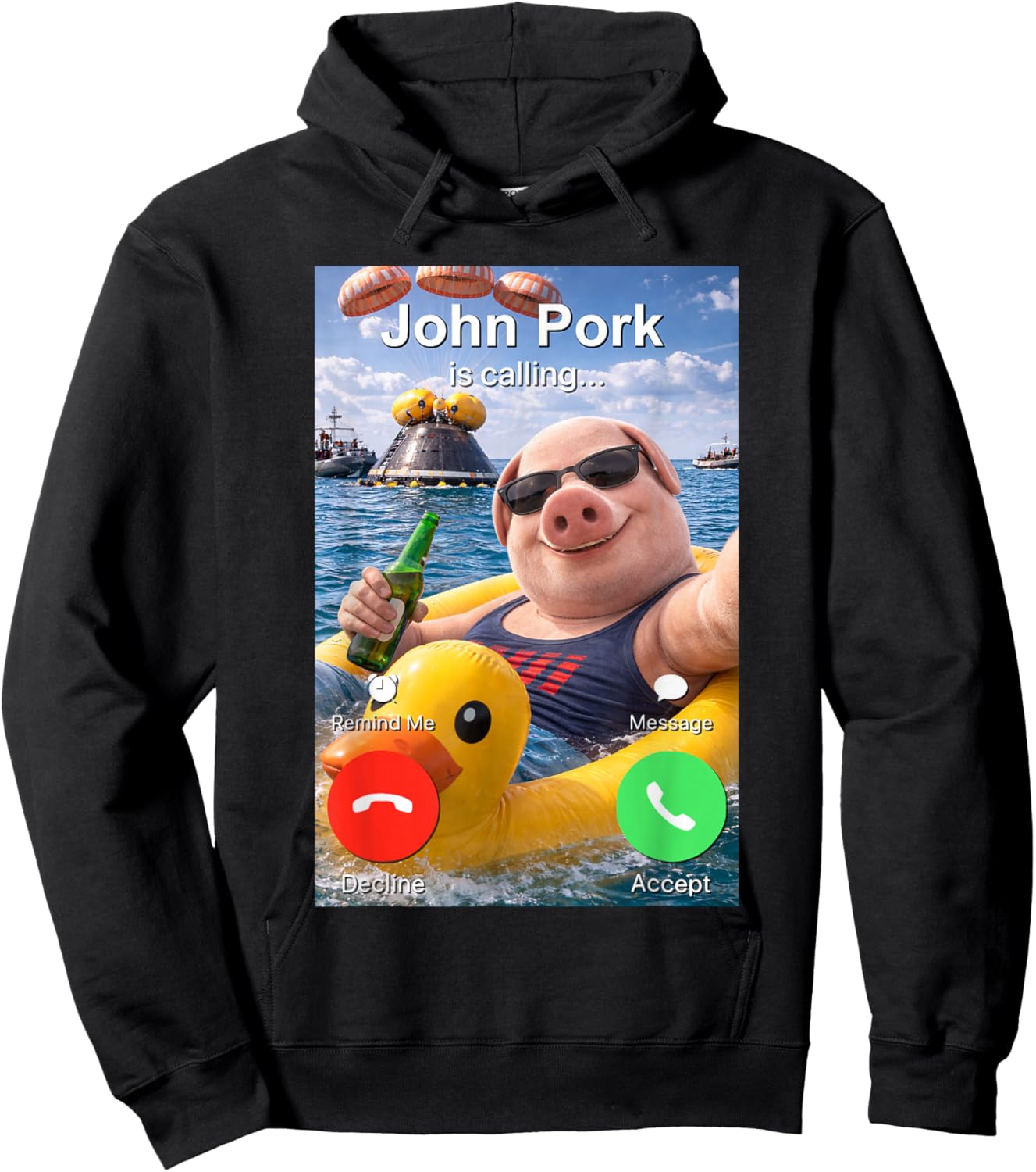 Drôle John Pork Appelle Artemis II Splashdown Meme Hoodie - Hoodie | Black