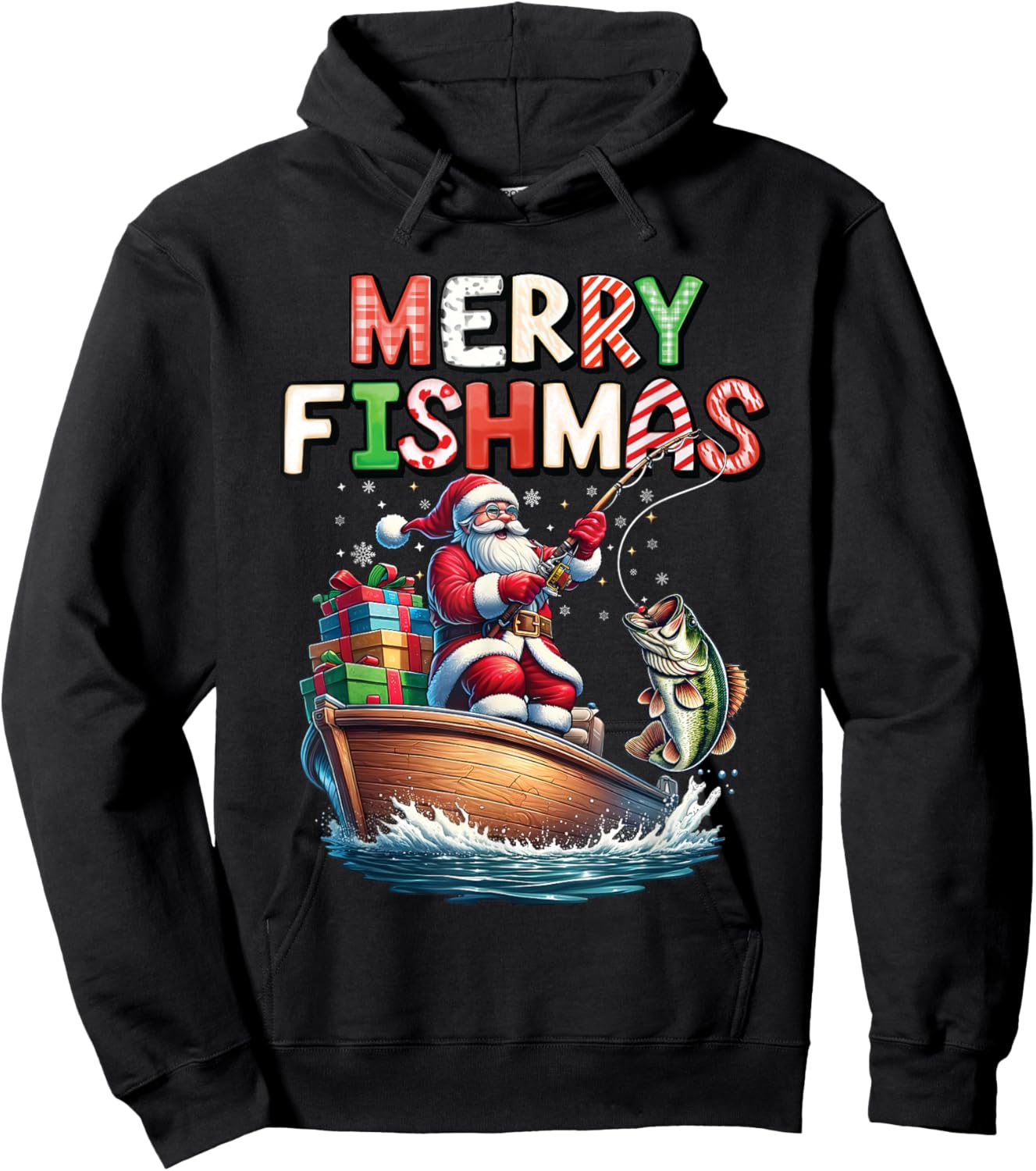 Merry Fishmas Santa Fishing Lovers Funny Fisherman Christmas Hoodie - Hoodie | Black
