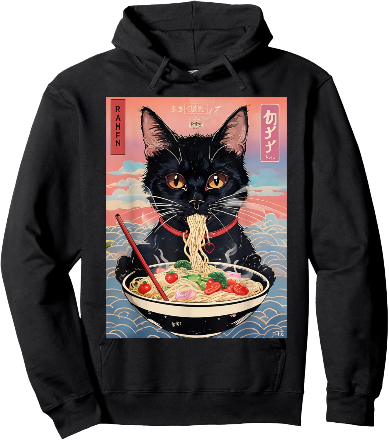 Anime Manga Kawaii Otaku Style Urban Streetwear Ramen Cat Hoodie - Hoodie | Black