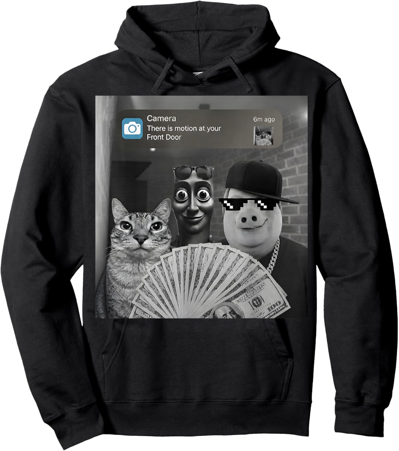 Funny Tung Tung Tung Sahur, John Pork and Cat Meme Brainrot Hoodie - Hoodie | Black