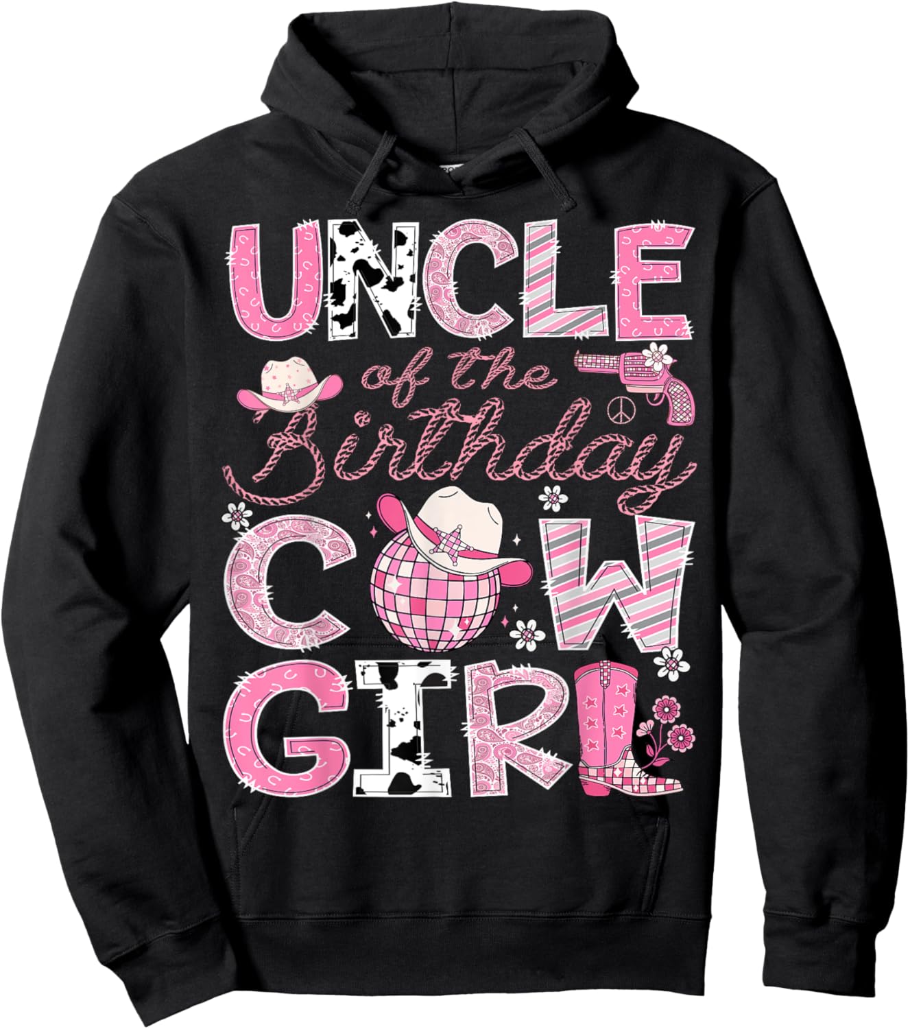 Uncle Of The Birthday CowGirl Pink Rodeo Disco Hoodie - Hoodie | Black