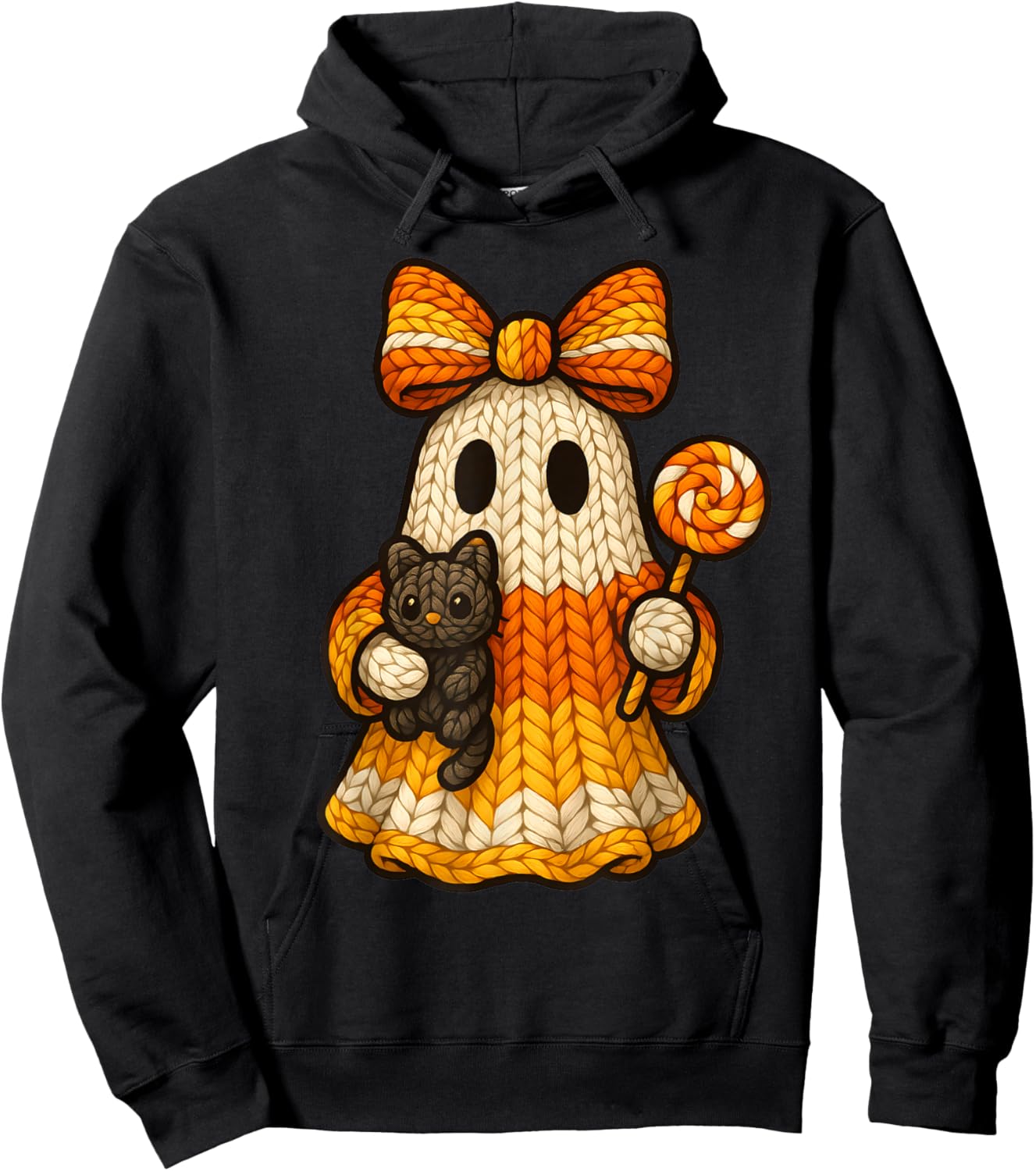 Ghost Coquette Black Cat Knitting Crocheting Yarn Halloween Hoodie - Hoodie | Black