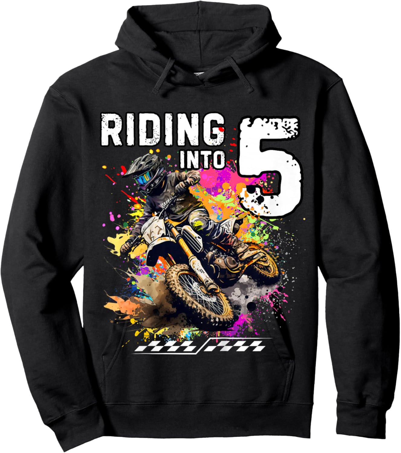 Kids Riding Into 5th Boy Dirt Bike MX Motocross Birthday Hoodie - Hoodie | Black