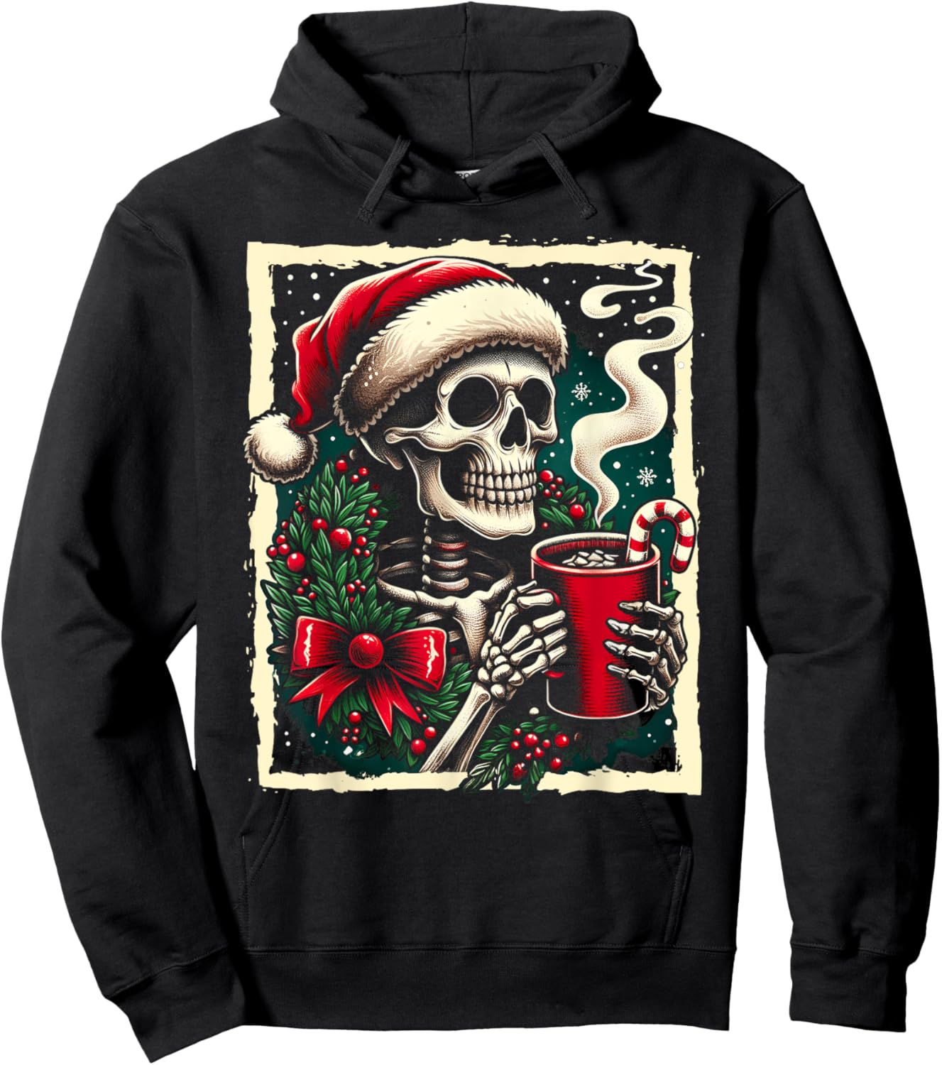 Christmas Skeleton Hot Cocoa Dead Inside Spooky Xmas Holiday Hoodie - Hoodie | Black