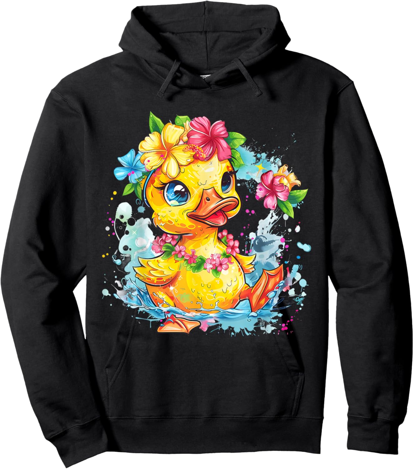 Rubber Duck Floral Hawaiian Watercolor Rubber Duck Lover Hoodie - Hoodie | Black