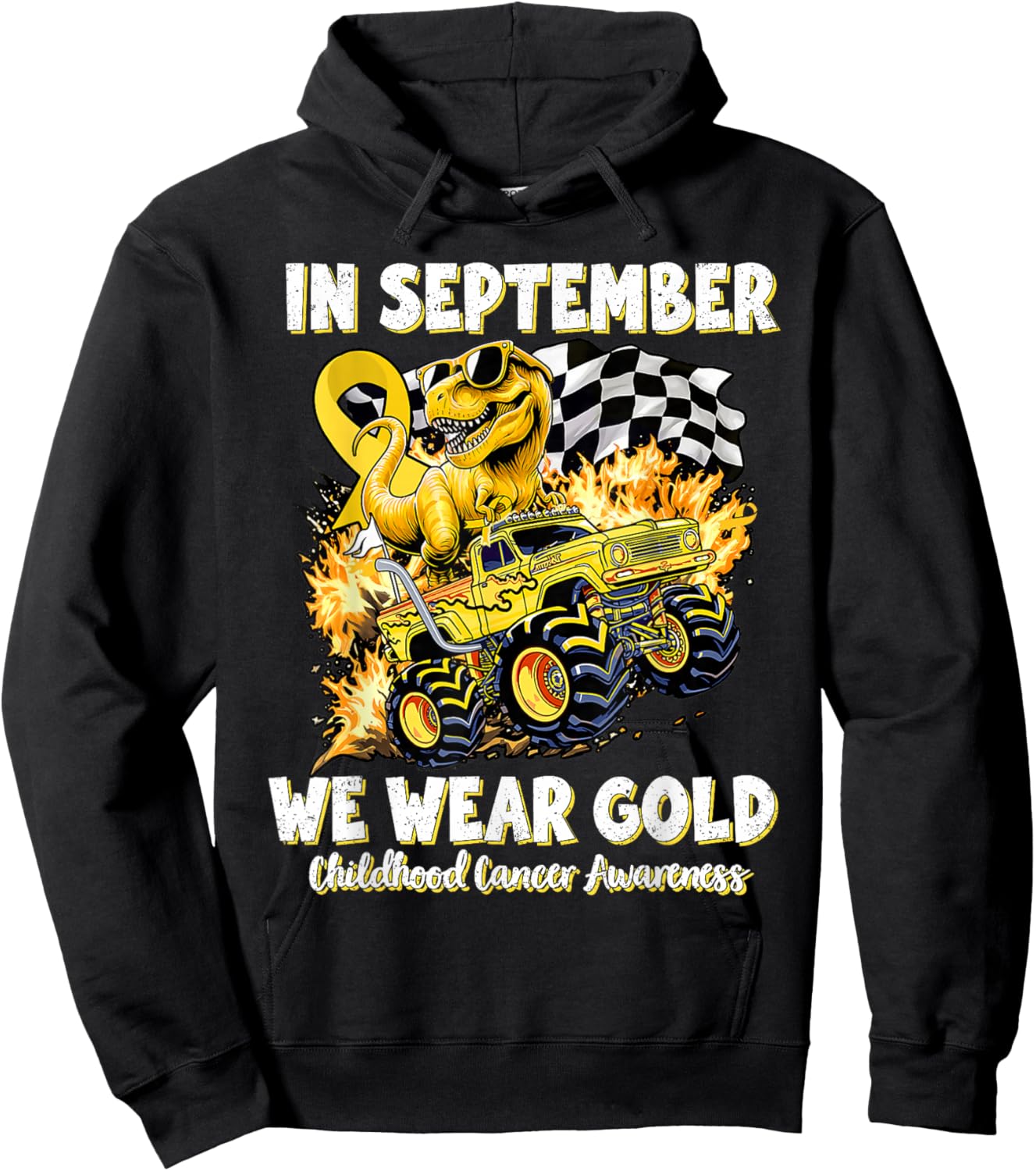 in September We Wear Gold Childhood Cancer Awareness Ribbon Hoodie - Hoodie | Black