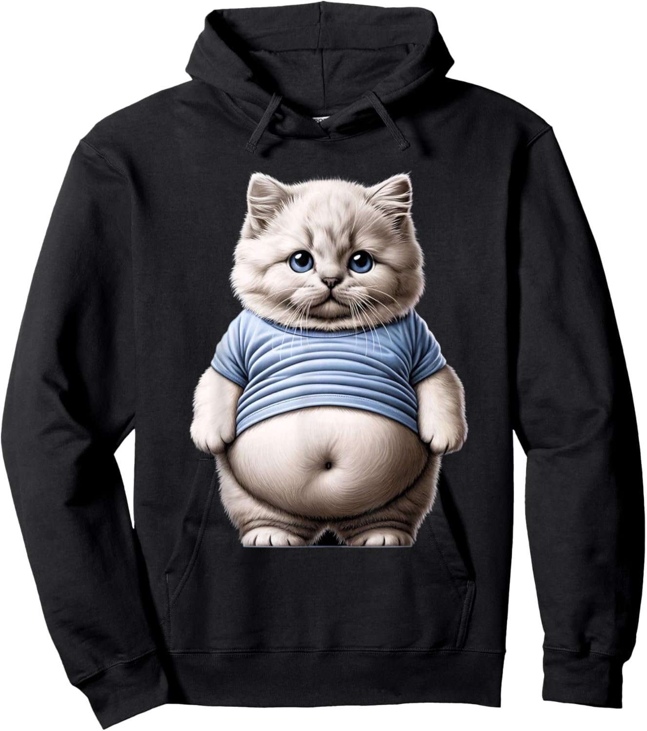 Big Belly Cute Funny Fat Cat Art Design Fat Kitten Cat Lover Hoodie - Hoodie | Black
