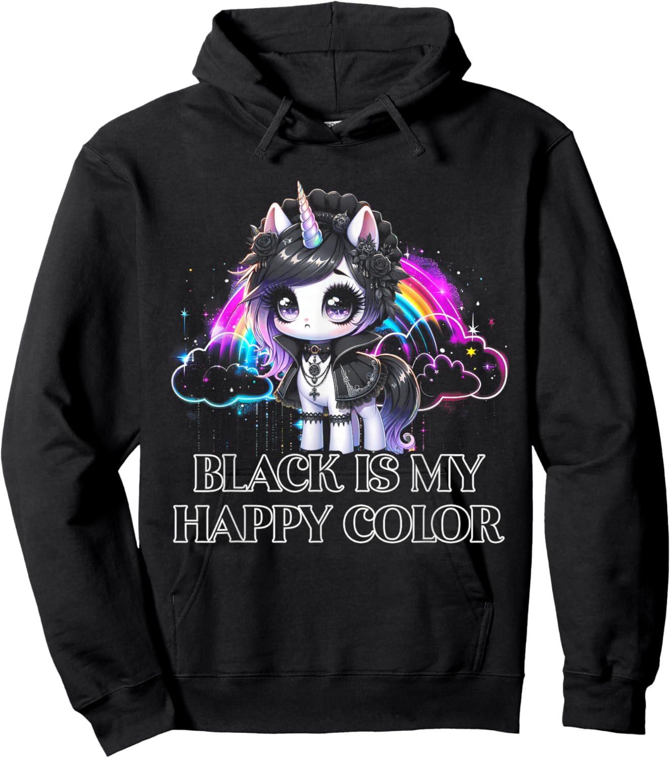 Black is My Happy Color Gothic Girl Dark Goth Occult Unicorn Hoodie - Hoodie | Black