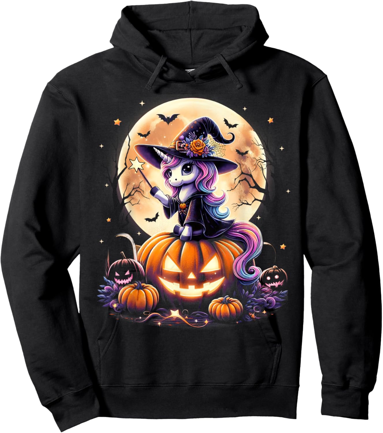 Cute Unicorn Witch Pumpkin Halloween Shirts Girls Daughter Hoodie - Hoodie | Black
