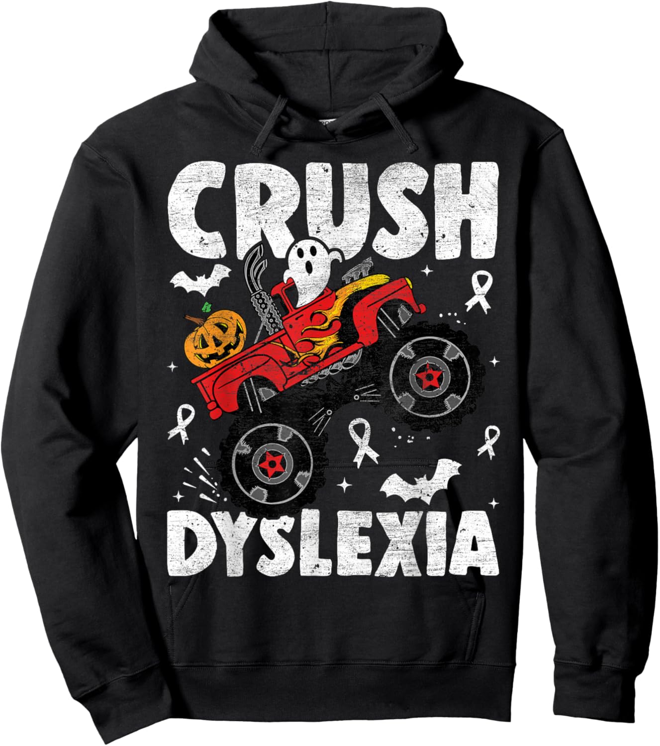 Crush Dyslexia Awareness Monster Truck Red Kids Boys Girls Hoodie - Hoodie | Black