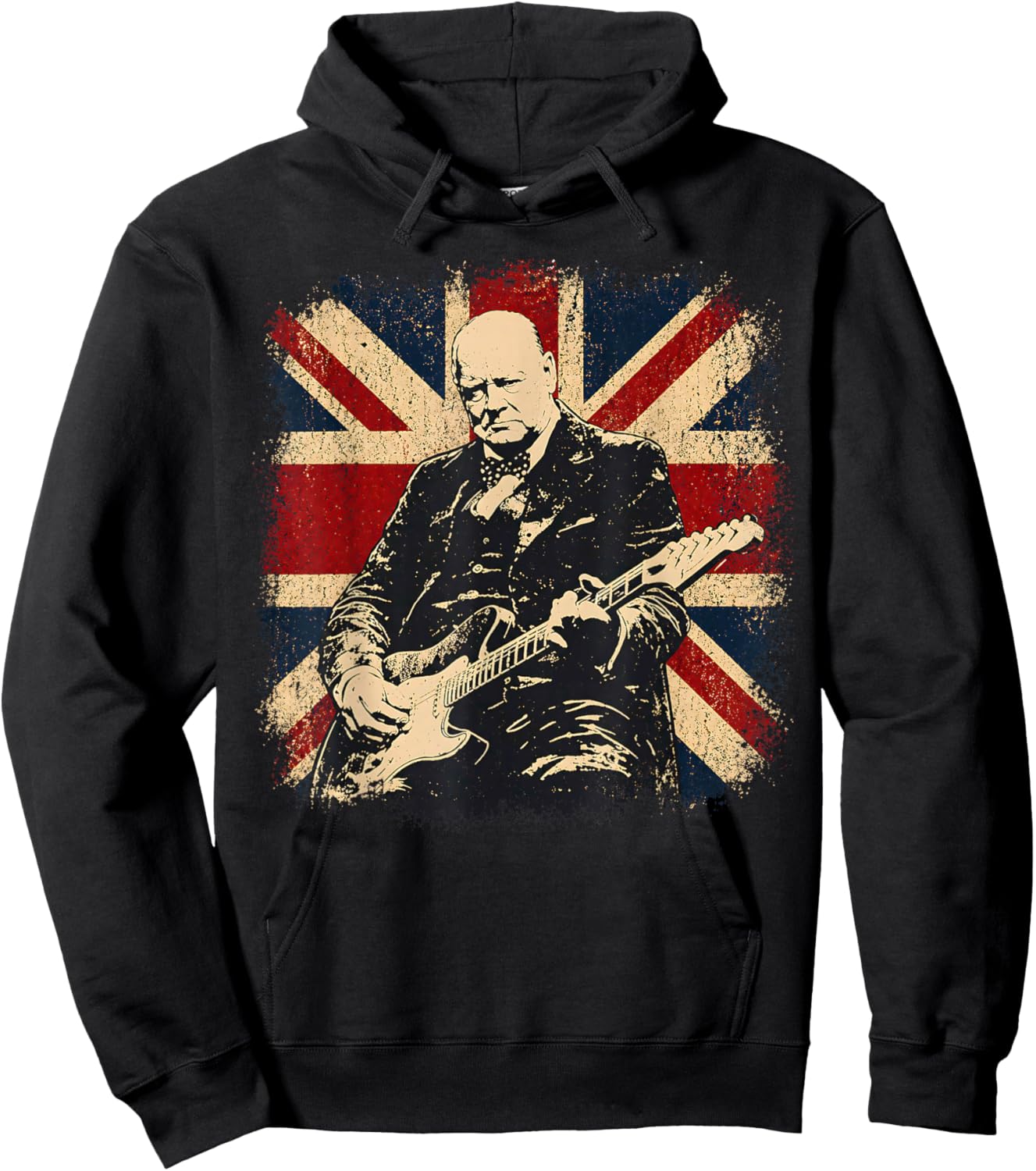 Winston Churchill Playing Electric Guitar Rocker Humor Hoodie - Hoodie | Black