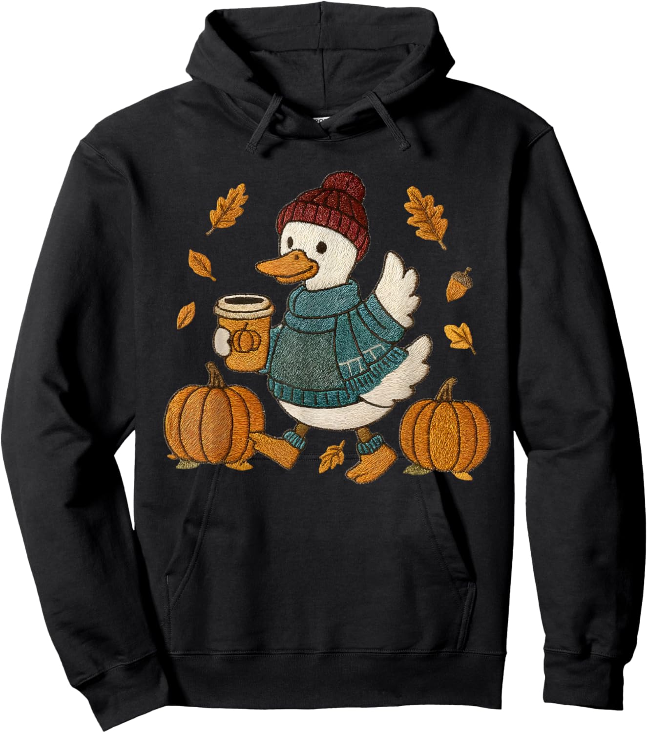 Cute Fall Duck Pumpkin Spice Latte Autumn Coffee Graphic Hoodie - Hoodie | Black