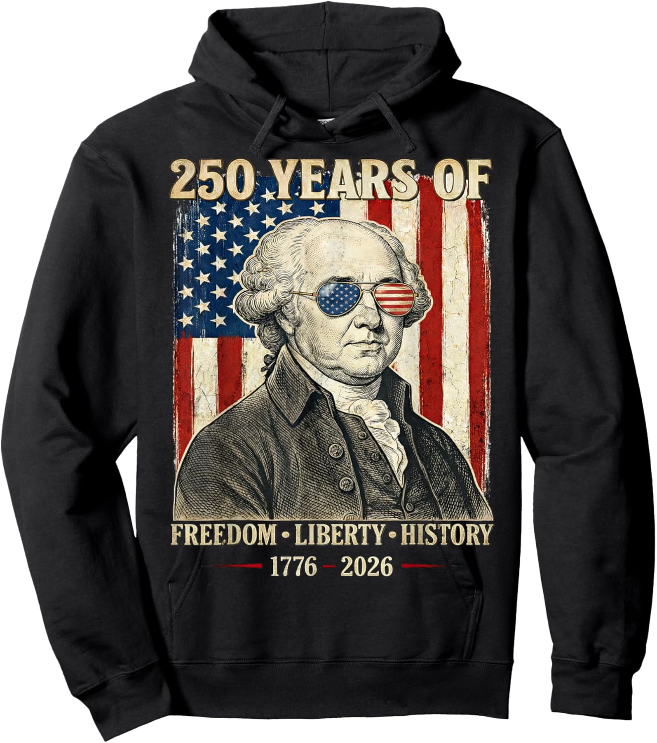 250 Years of Freedom Liberty History John Adams Retro Hoodie - Hoodie | Black