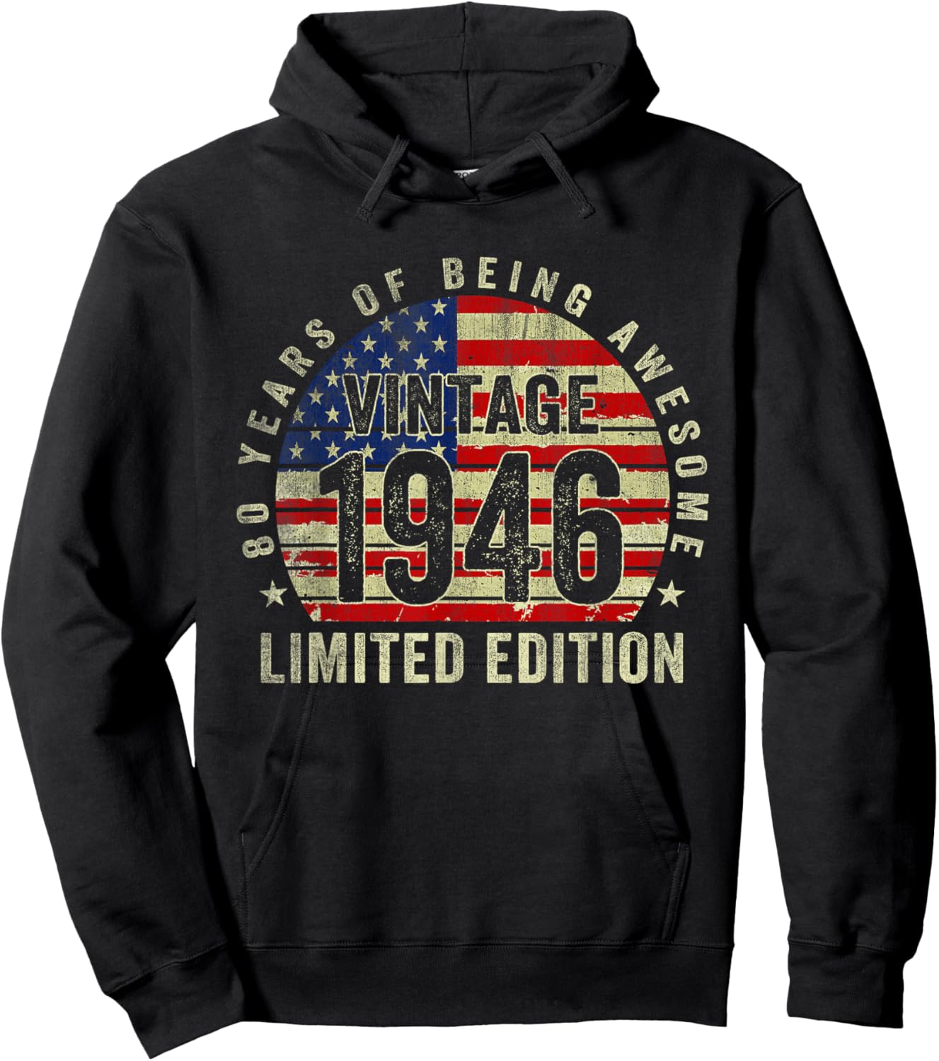 Vintage Made in 1946 American Flag 80th Birthday Gifts Men Hoodie - Hoodie | Black