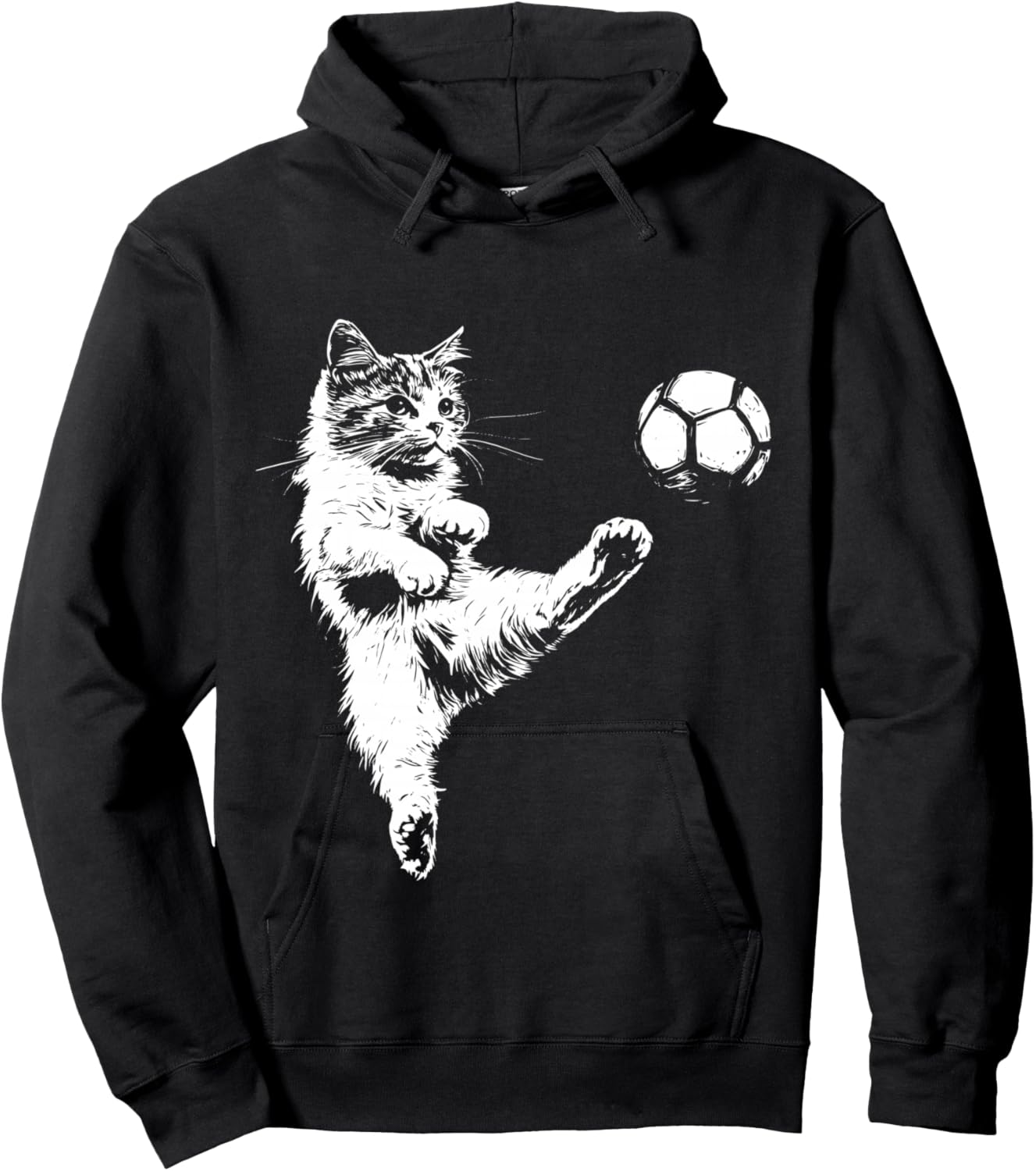Funny Cat Soccer Ball Graphic Hoodie - Hoodie | Black