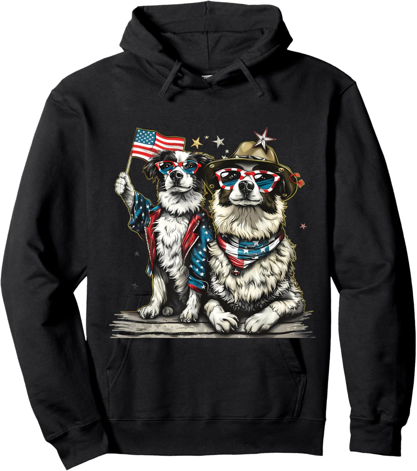 4th Of July Dog Fourth Of July American Flag Patriotic USA Kids Men Hoodie - Hoodie | Black