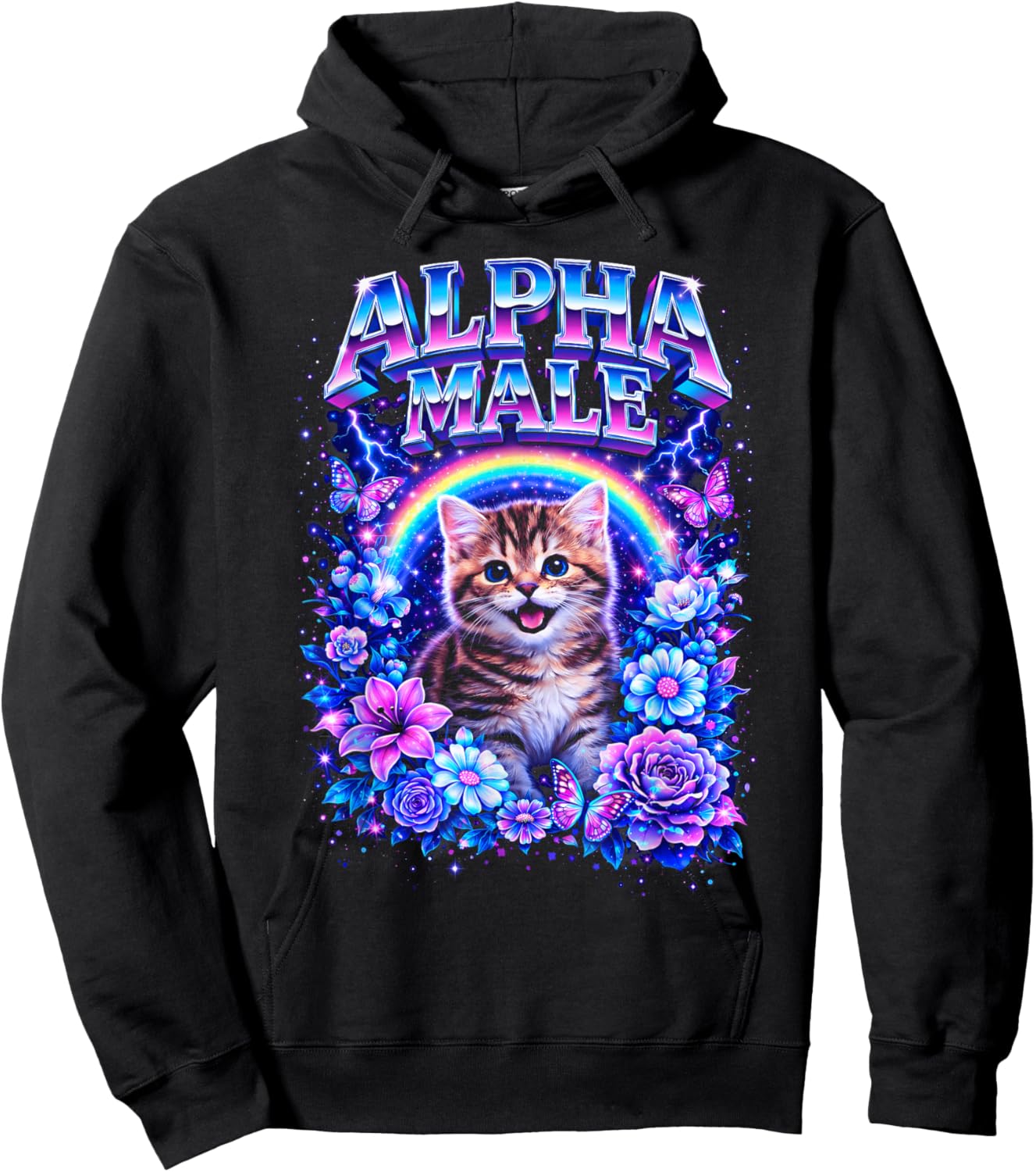 Alpha Male Cat with Rainbow and Flowers Meme Hoodie - Hoodie | Black