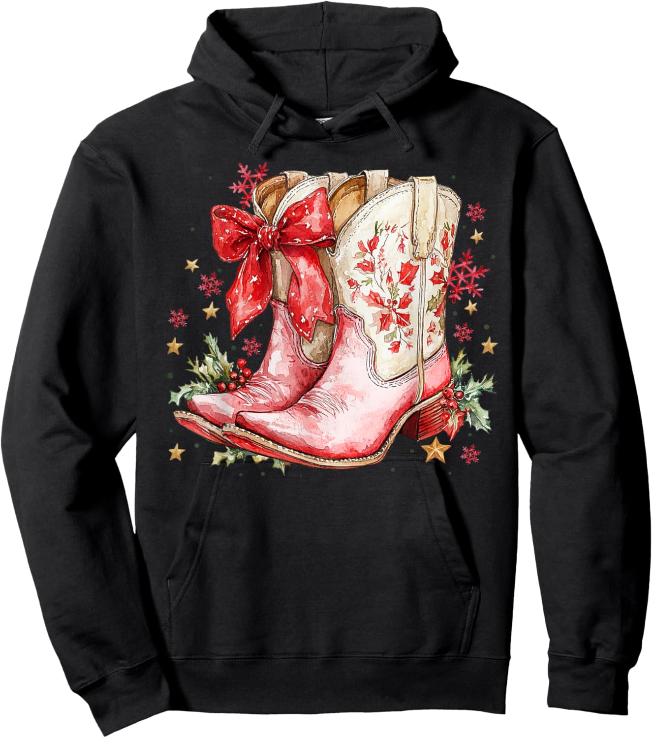 Western Christmas Family Pajamas Bow Cowgirl Cowboy Boots Hoodie - Hoodie | Black