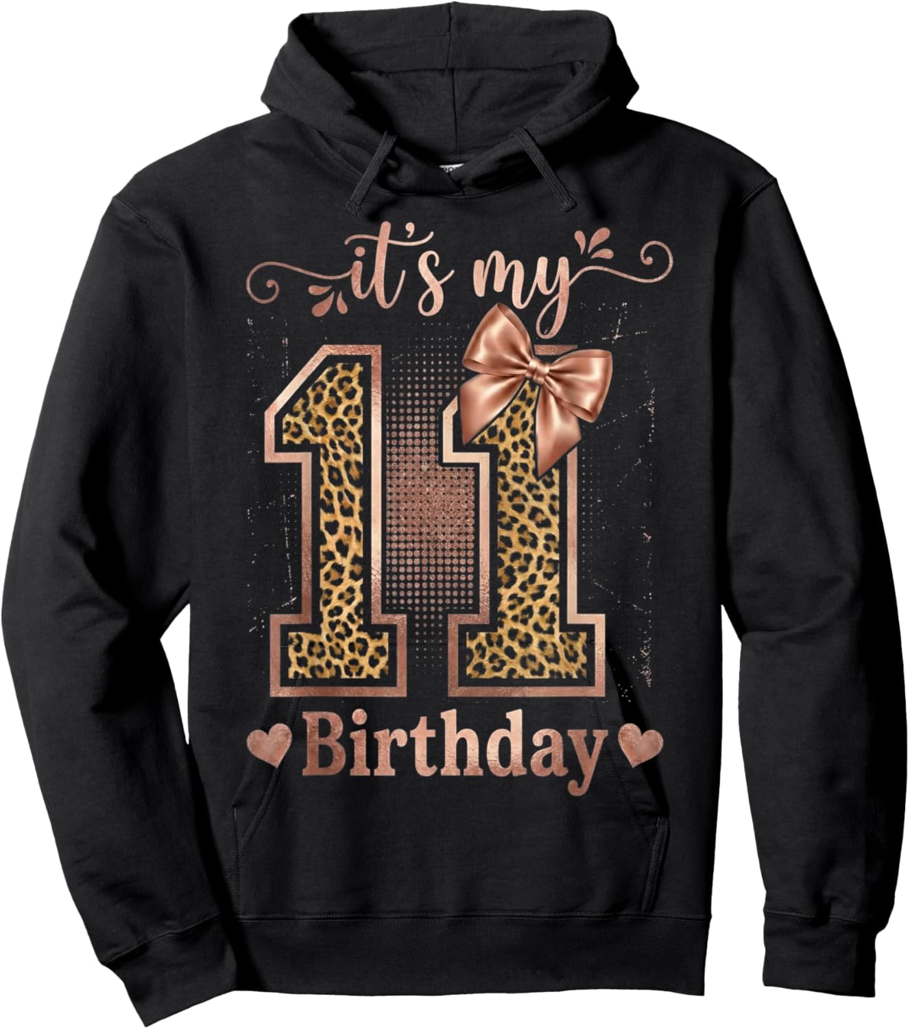 It's My 11th Birthday Girl Coquette Bow 11 Year Old Leopard Hoodie - Hoodie | Black