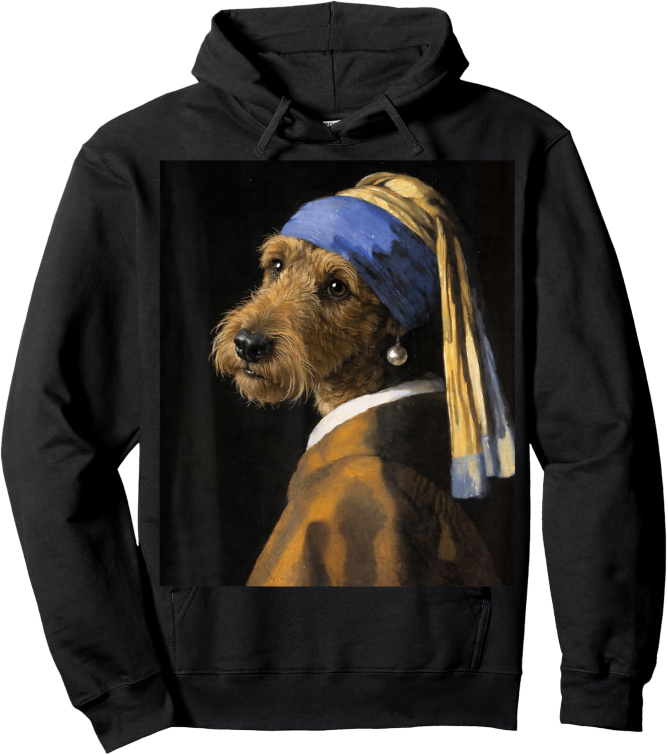 Girl with a Pearl Earring Airedale Terrier Funny Dog Meme Hoodie - Hoodie | Black