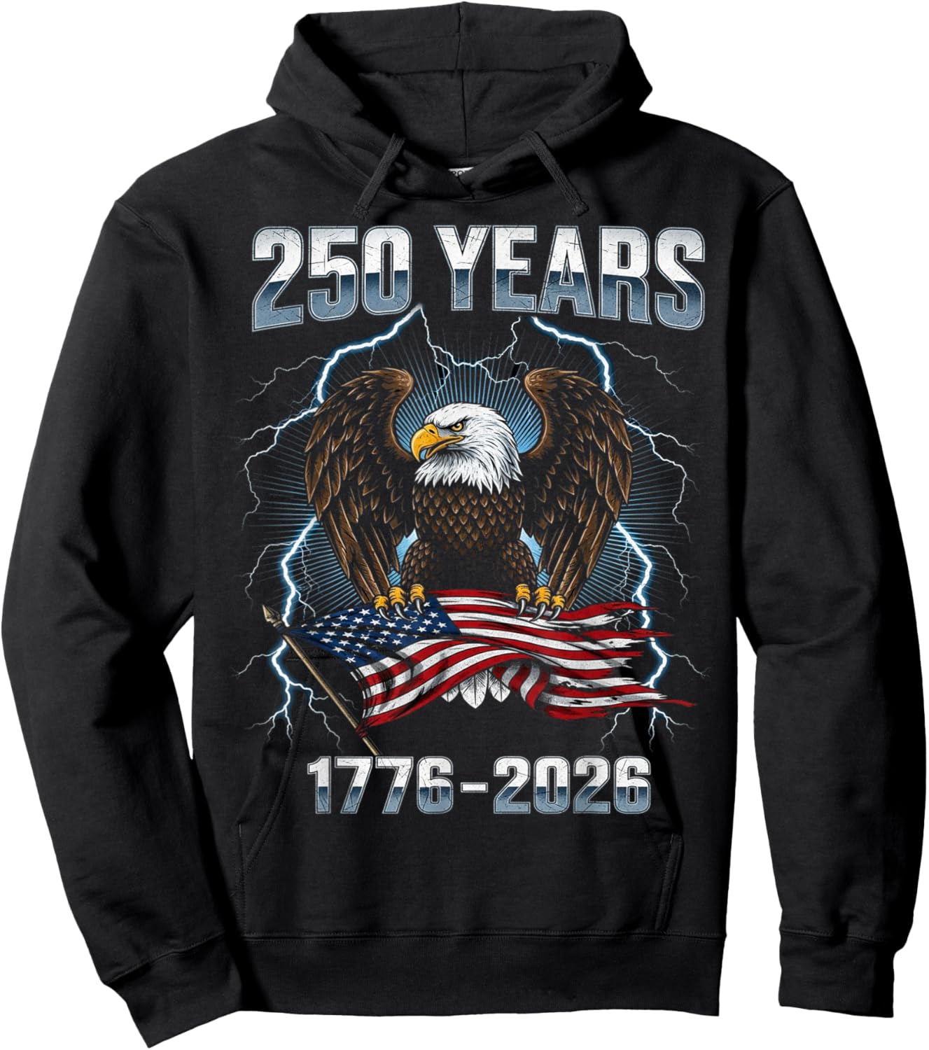 250th Birthday USA Anniversary Patriotic Eagle 1776-2026 Hoodie - Hoodie | Black