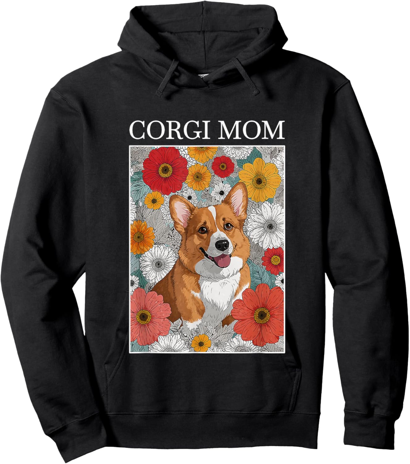 Corgi Mom Artsy Flower Dog Design Hoodie - Hoodie | Black