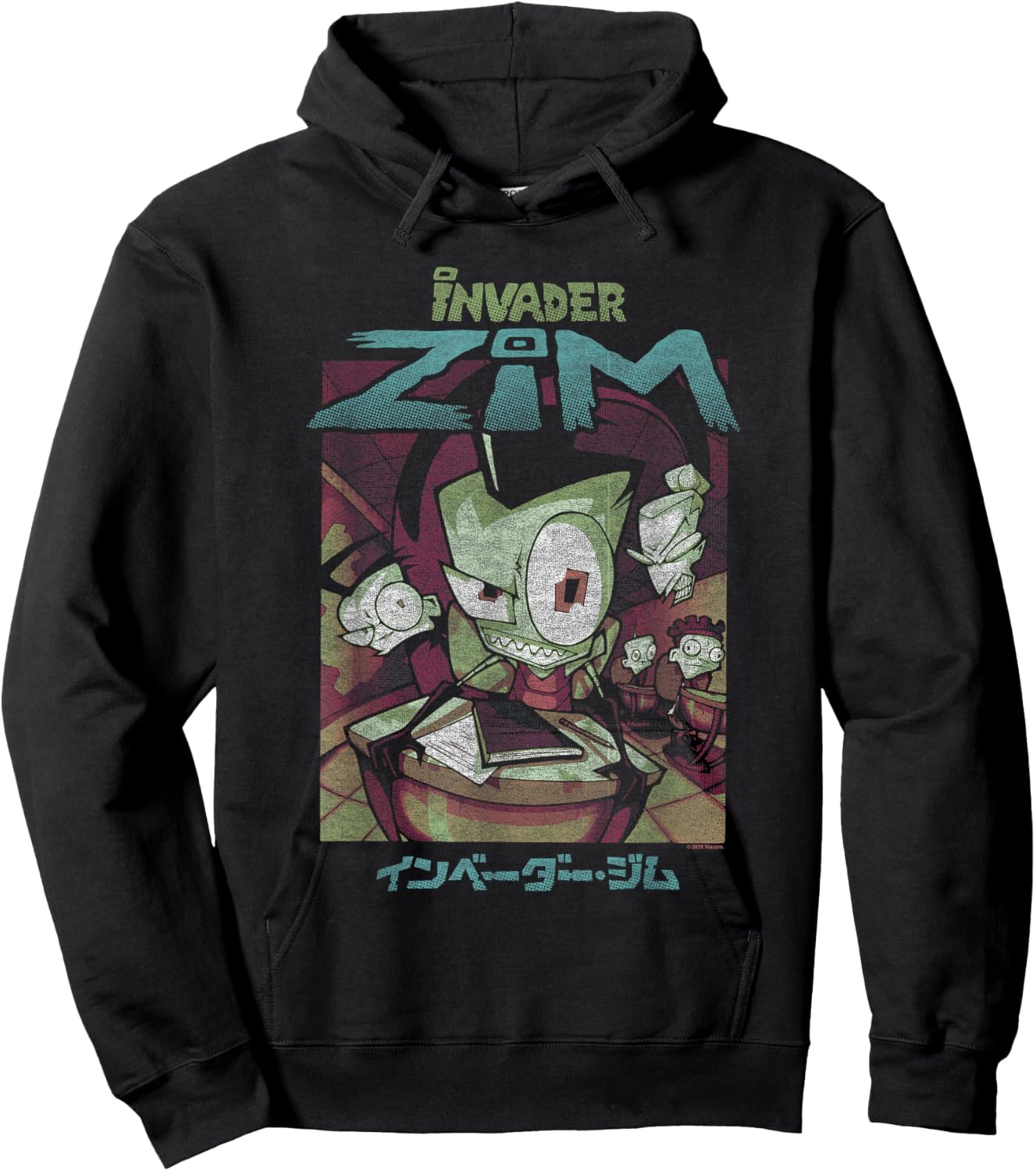 Invader Zim Classroom Scene with Kanji Retro Y2K Cartoon Hoodie - Hoodie | Black