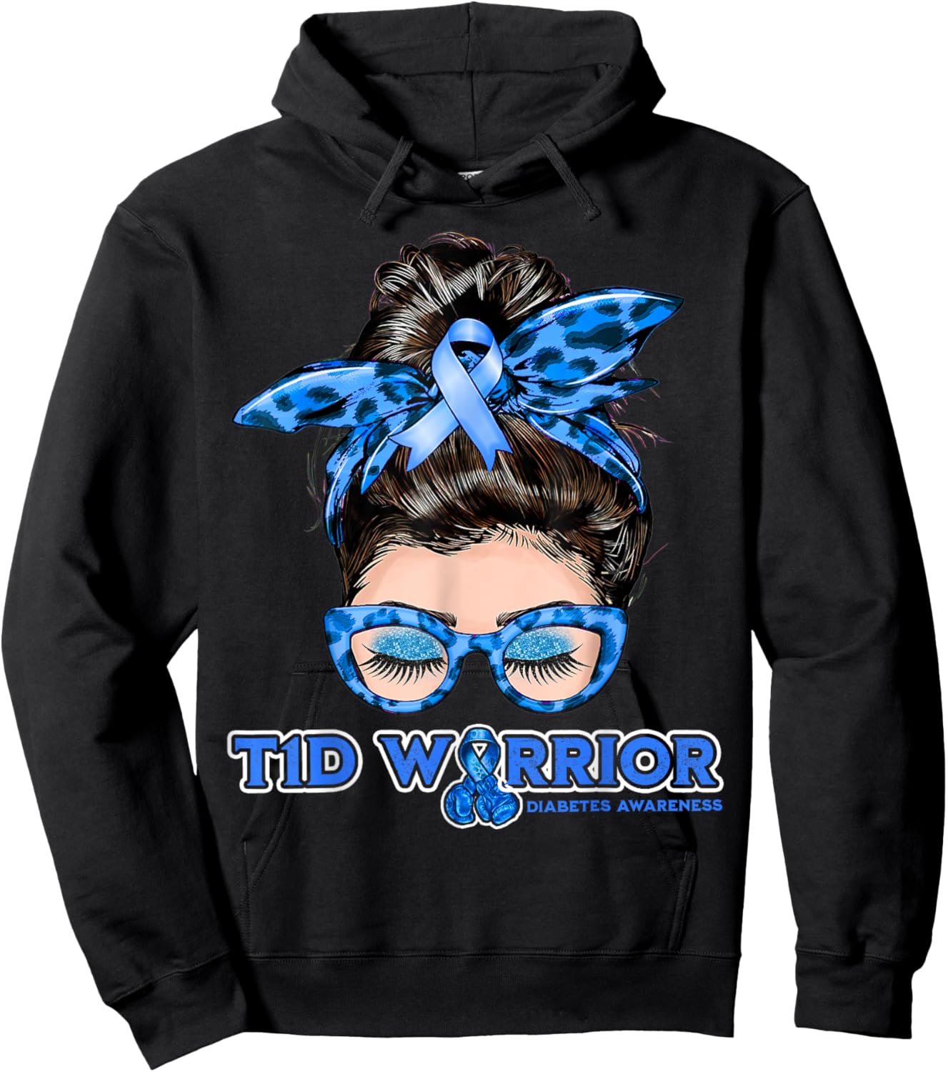 Messy Bun Type 1 Diabetes Awareness Diabetic T1D Warrior Hoodie - Hoodie | Black