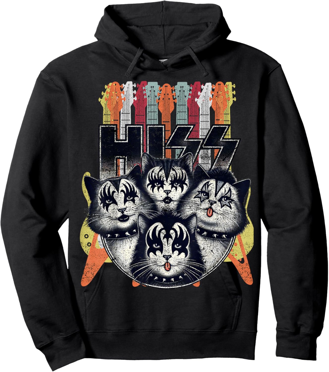 Hiss Funny Cats Kittens Parody Rock Rockin vintage retro cat Women Hoodie - Hoodie | Black