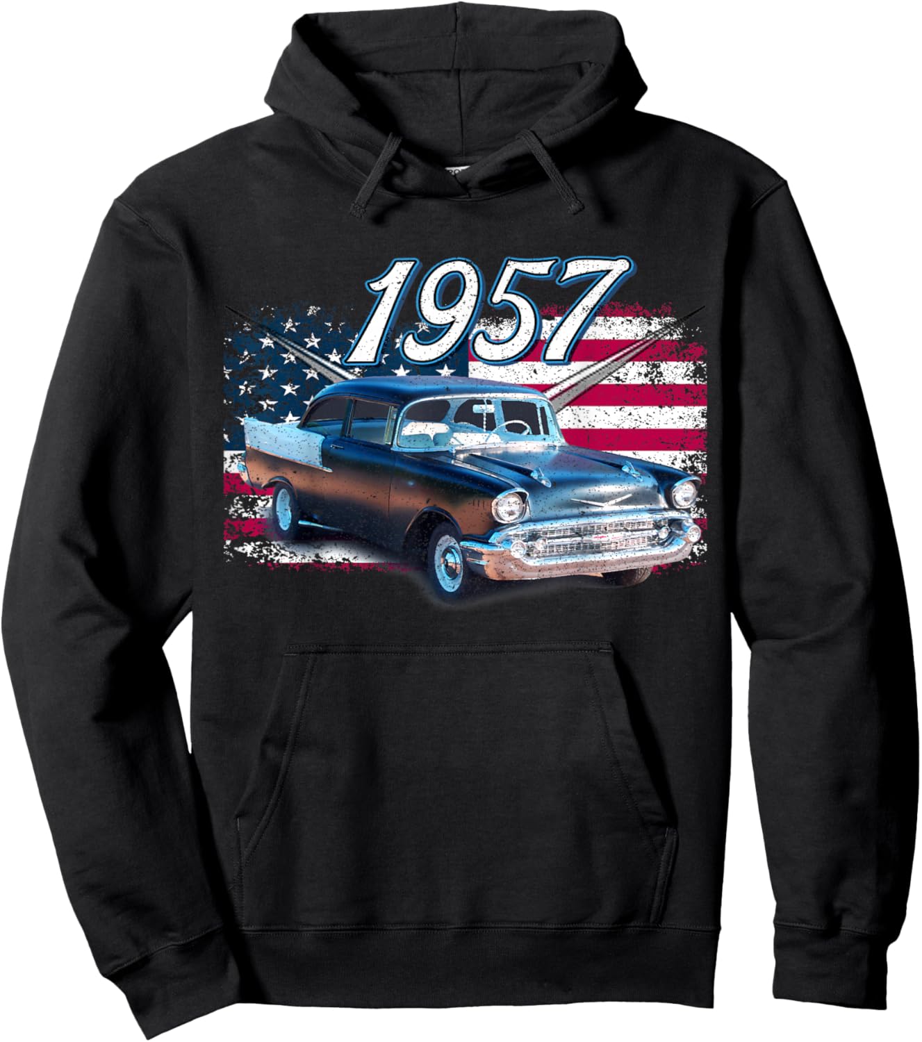 1957 Classic 57 Bel air Vintage 50s Silhouette Old Hot Rod Hoodie - Hoodie | Black