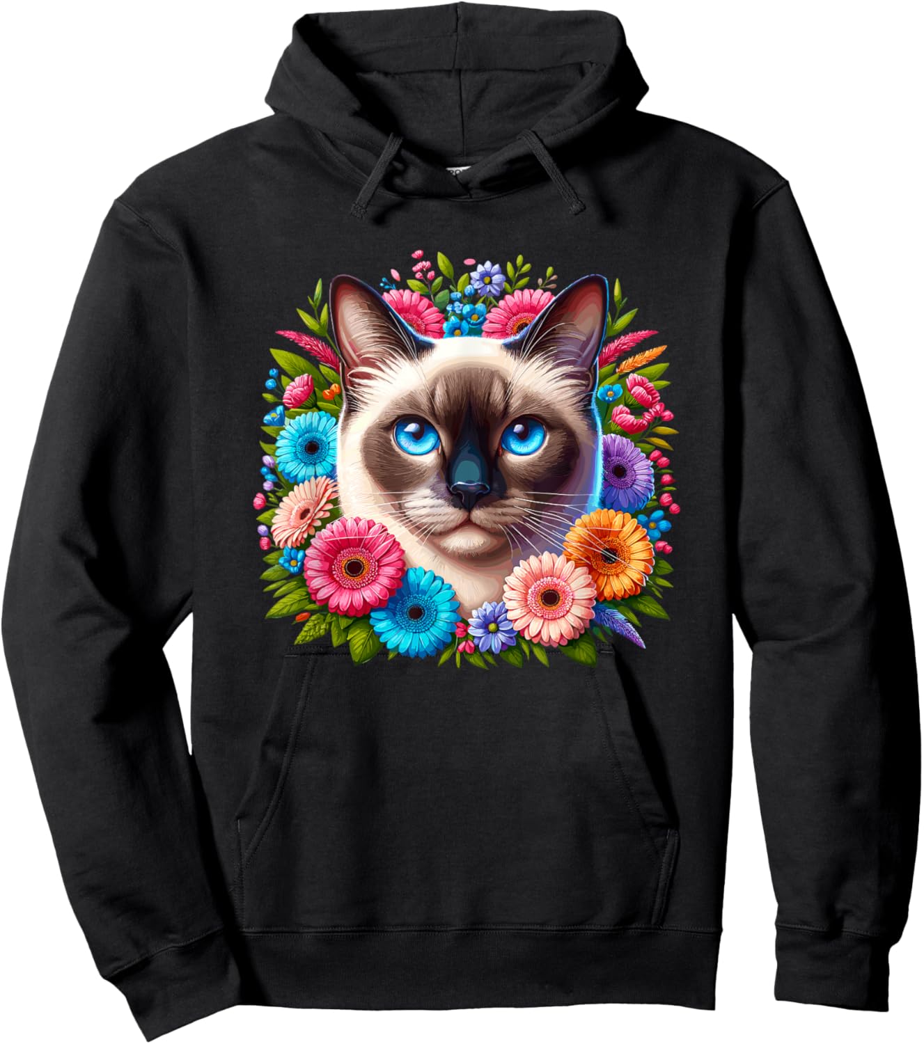 Floral Flowers Siamese Cat Meezer Men Women Kids Hoodie - Hoodie | Black