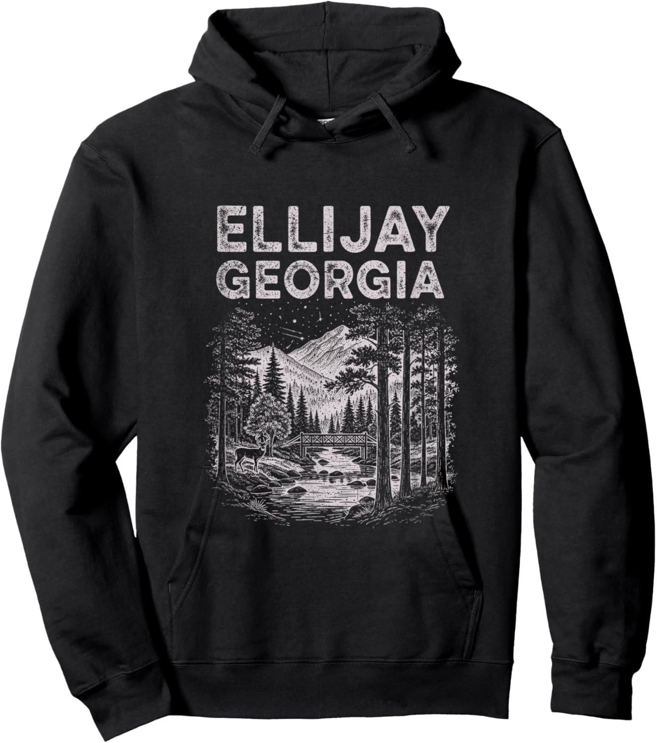 Vintage Ellijay Georgia Drawing Art Design Hoodie - Hoodie | Black