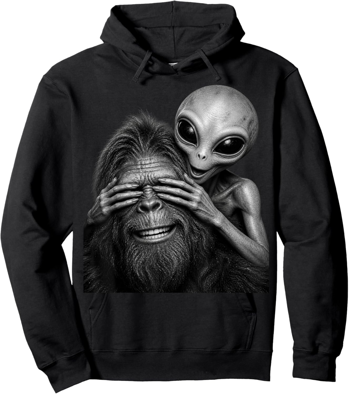 Alien Bigfoot See No Evil Funny Sasquatch UFO Conspiracy Hoodie - Hoodie | Black