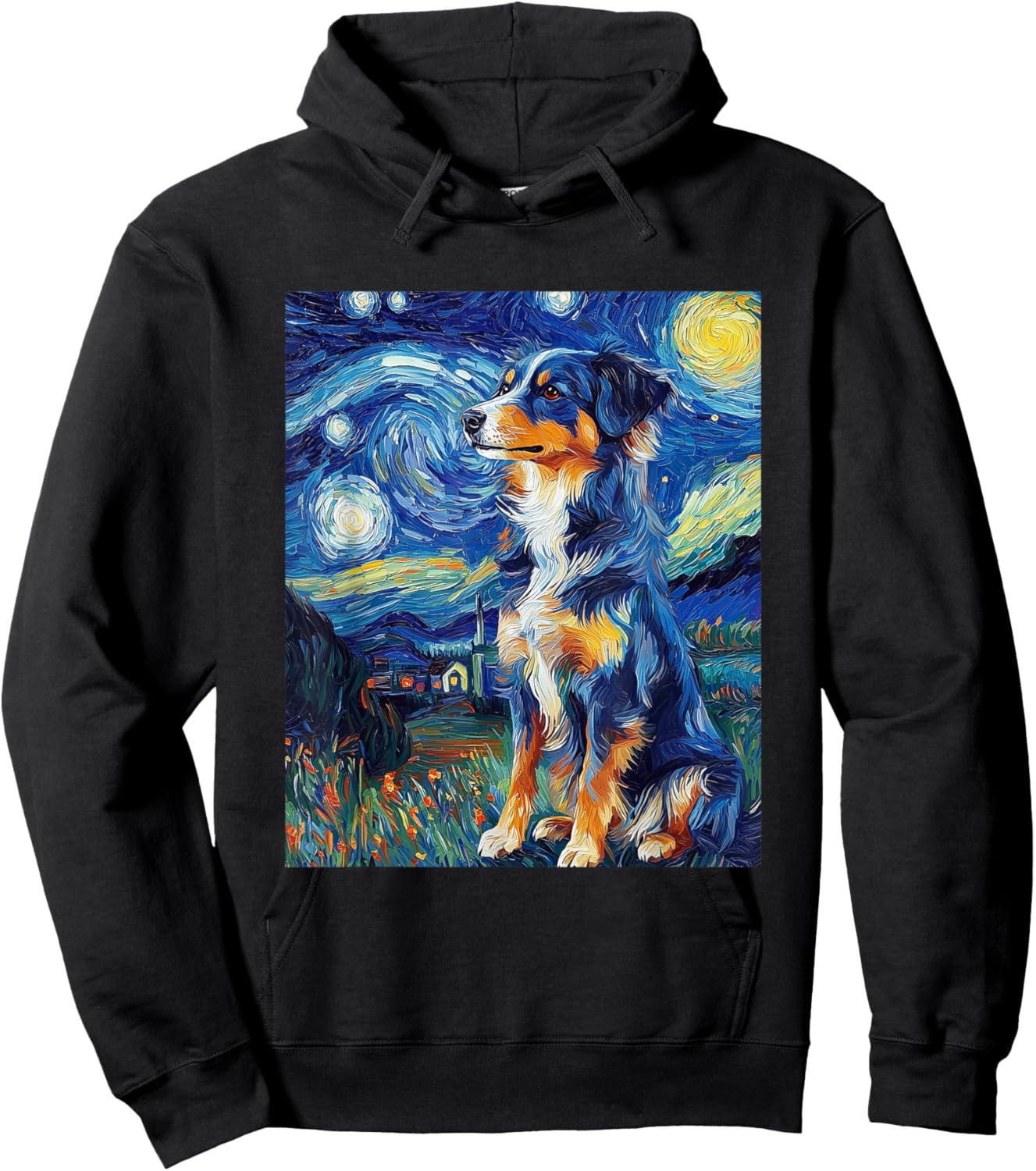 Australian Shepherd Dog - Van Gogh Style - Starry Night Hoodie - Hoodie | Black