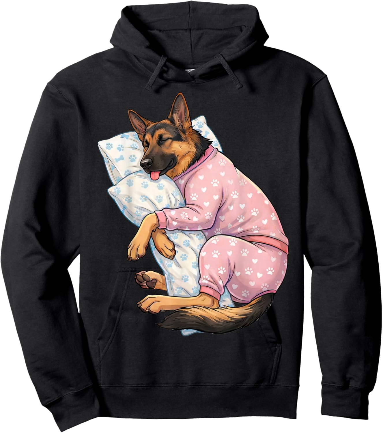 Cute German Shepherd Dog Sleeping in Pajamas Bedtime Art Hoodie - Hoodie | Black