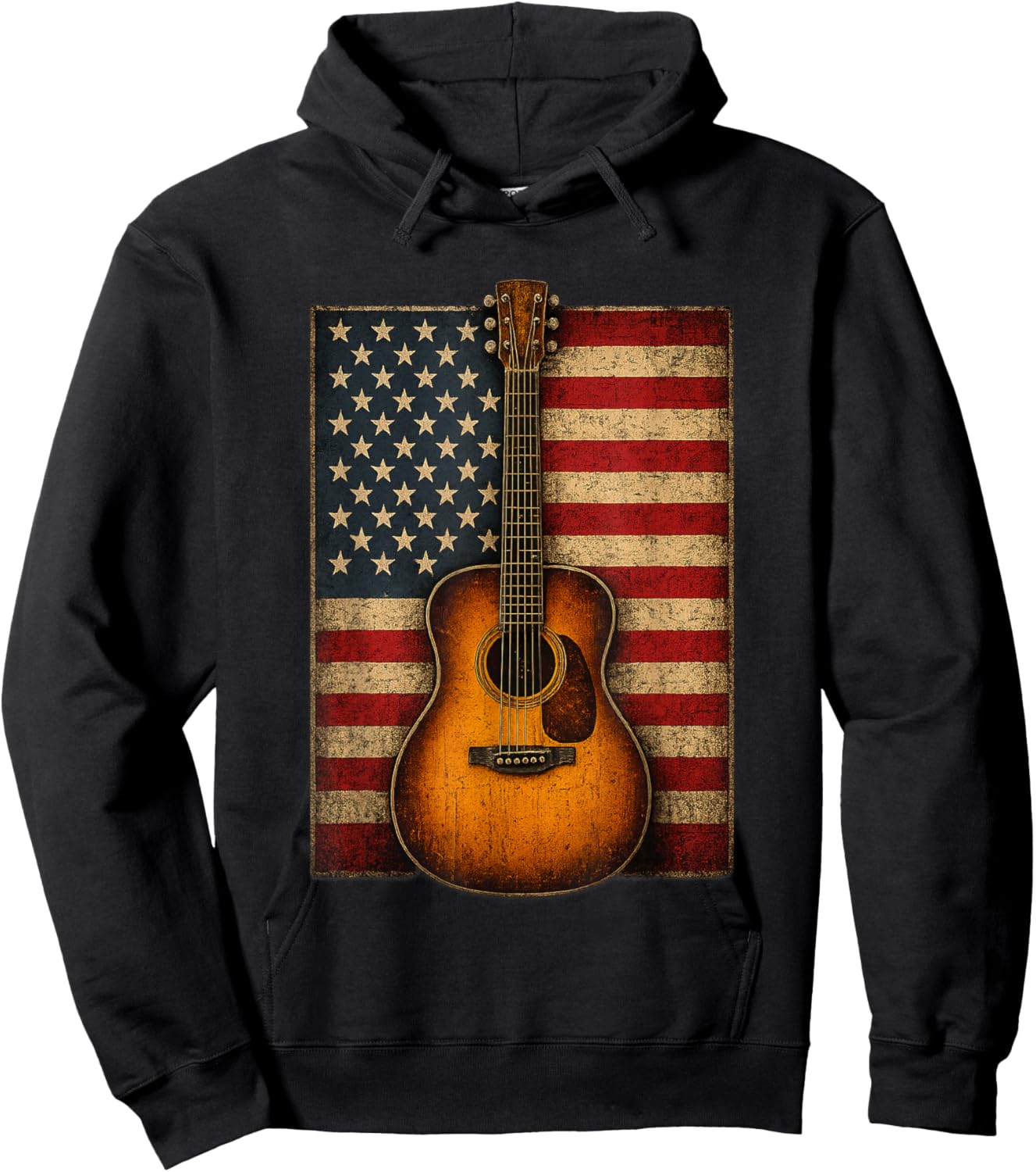 Guitar 4th of July American Flag USA Country Music Hoodie - Hoodie | Black