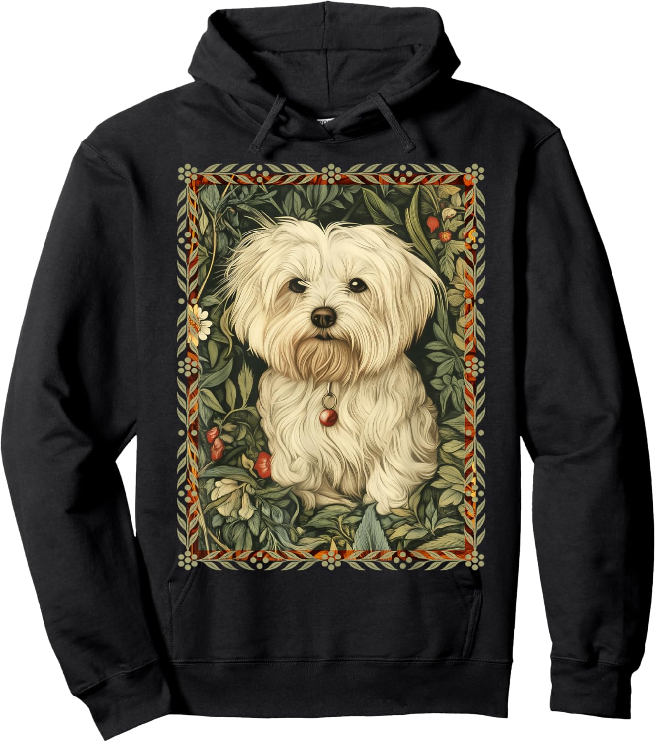 Maltese Dog in a William Morris Vintage Garden Hoodie - Hoodie | Black