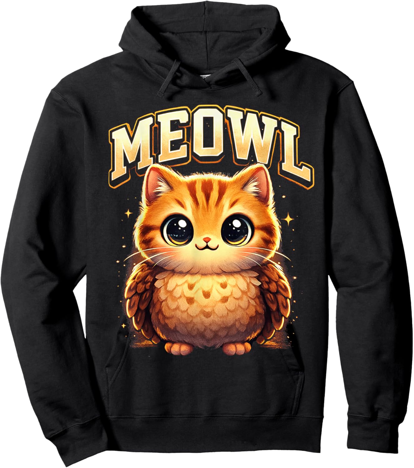 Meowl Funny Meow Cat Owl Brainrot Meme Teen Kids Hoodie - Hoodie | Black