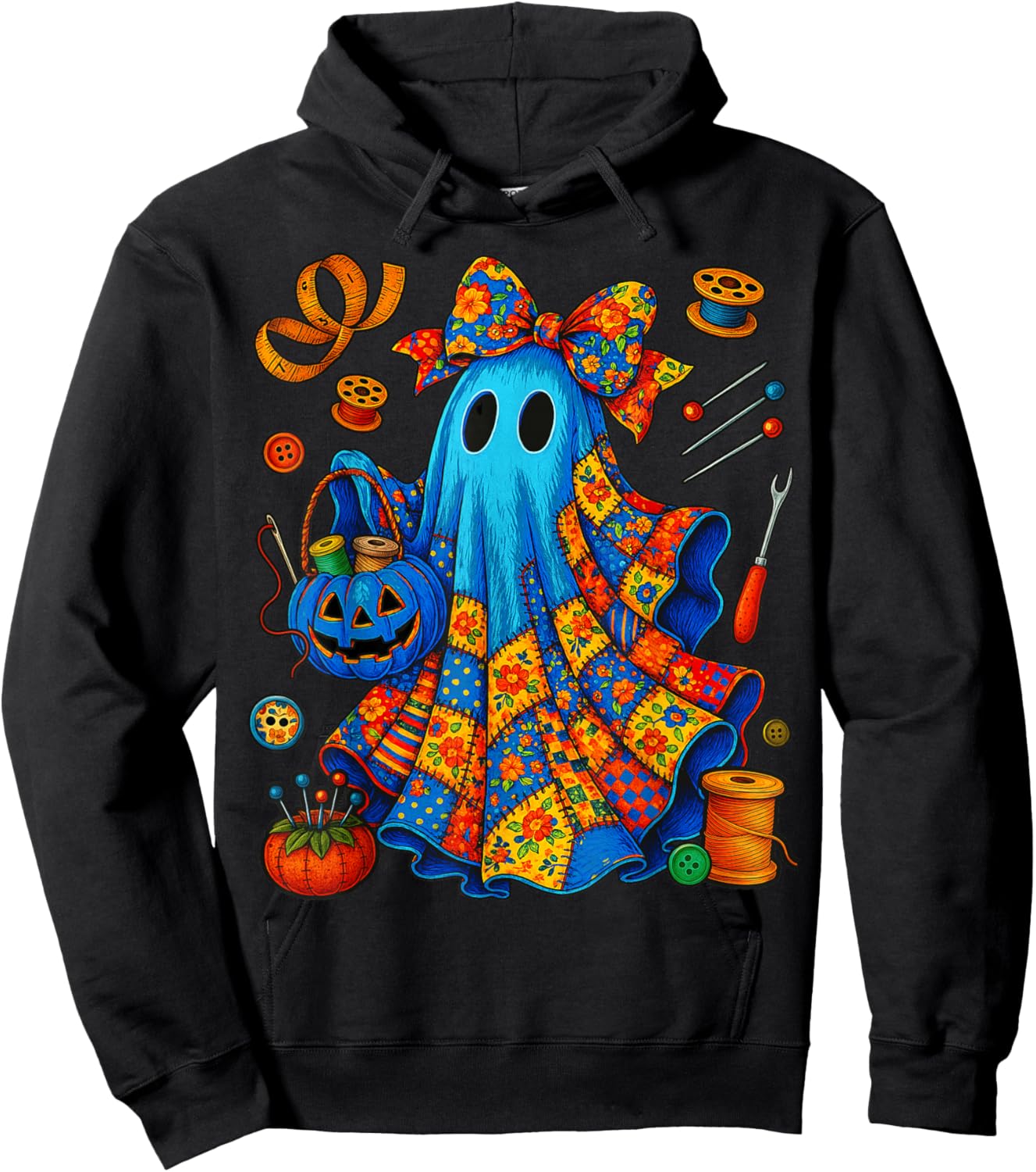 Halloween Boo Ghost Patchwork Quilter Quilting Sewing Hoodie - Hoodie | Black