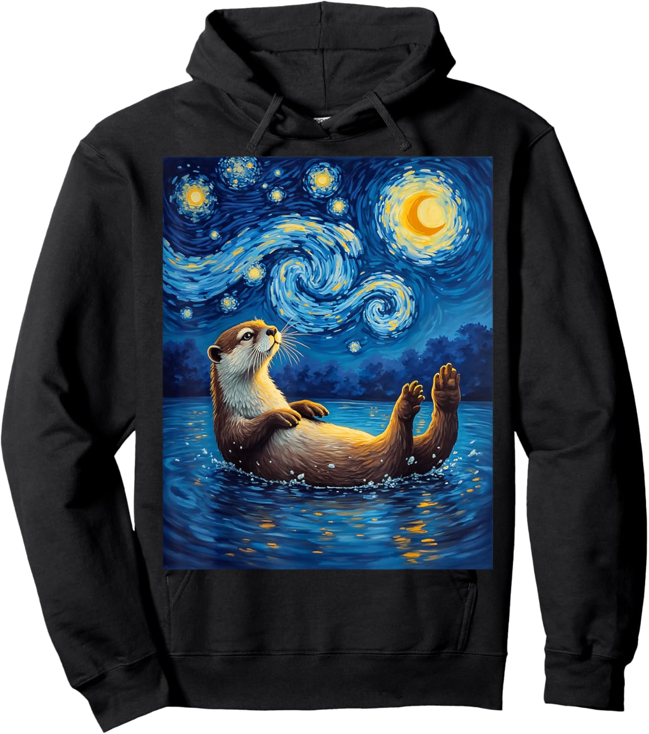 Van Gogh's Starry Night River Otter Water Weasel Animal Hoodie - Hoodie | Black