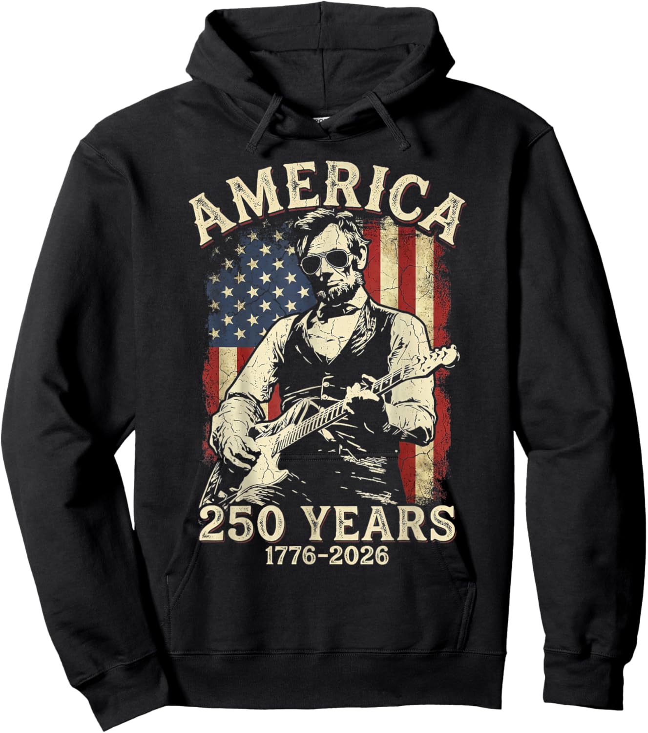 250 Years America Abraham Lincoln Abe Lincoln Playing Guitar Hoodie - Hoodie | Black