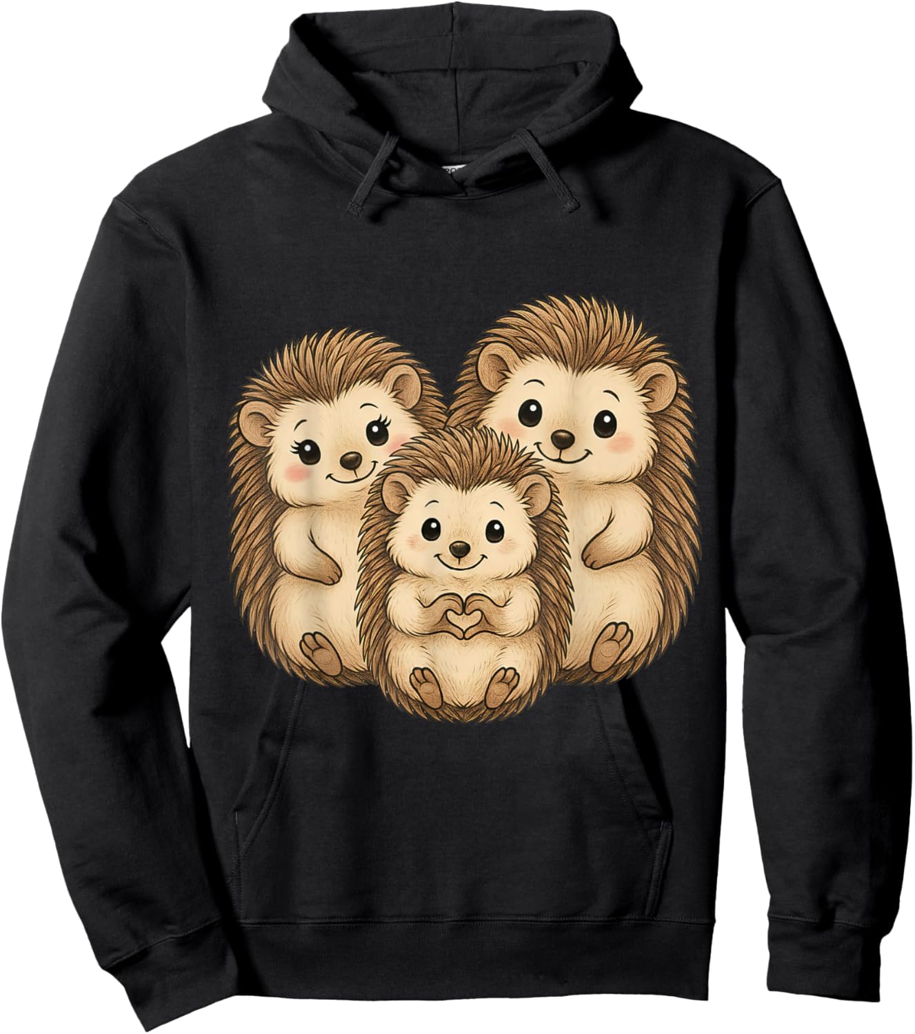 Igel mit Herz und Familie | Süßer Igel mit Mama & Papa Hoodie - Hoodie | Black
