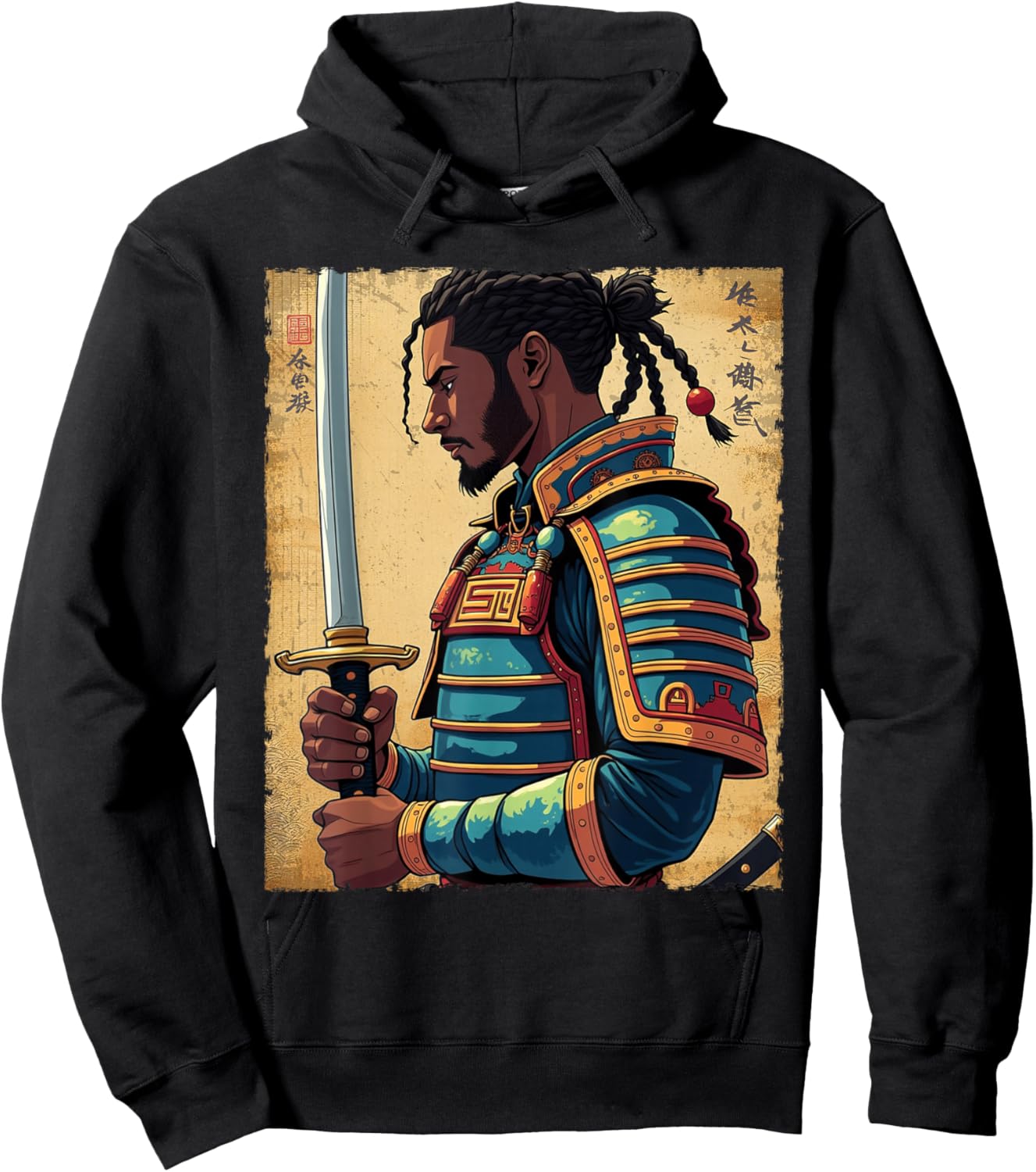 African Samurai Vintage Afro American Bushido Warrior Katana Hoodie - Hoodie | Black