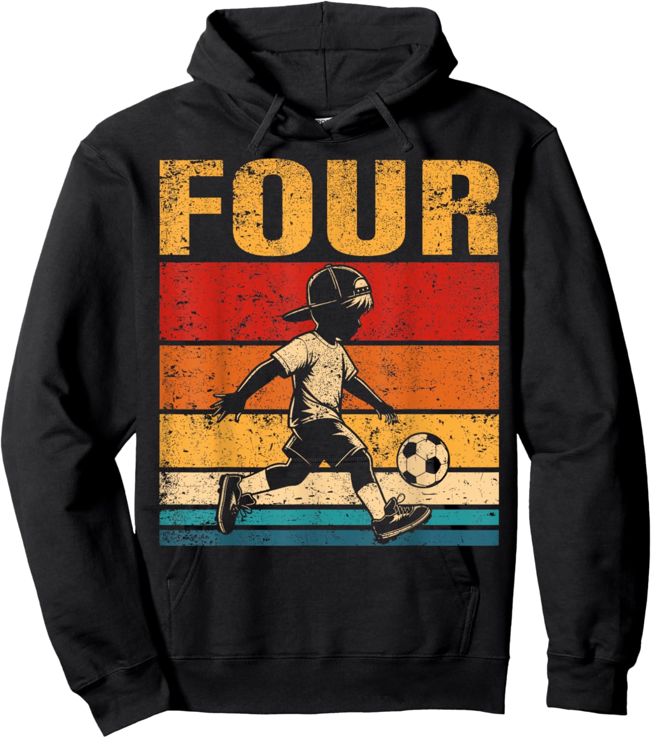 4 Year Old Soccer Boy Birthday Vintage 4th Birthday Boy Hoodie - Hoodie | Black