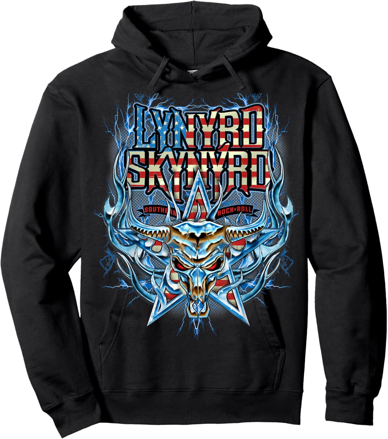 Lynyrd Skynyrd Steer USA Flag Southern Rock 80s Retro Hoodie - Hoodie | Black