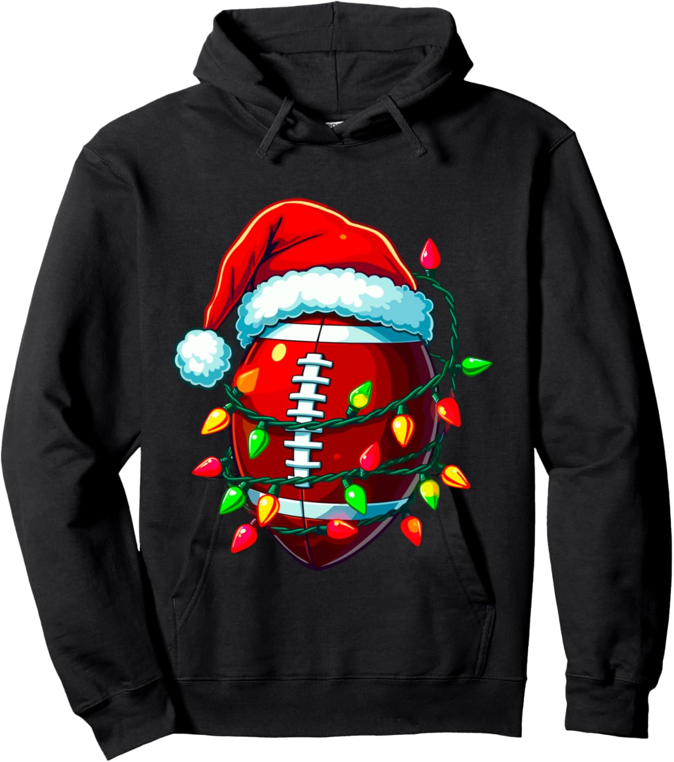 Football Christmas Pajama Family Matching Santa Hat Lights Hoodie - Hoodie | Black