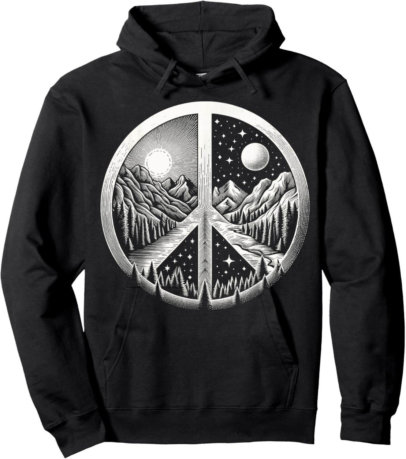 Retro Outdoor Adventures Peace Sign Hippie Hoodie - Hoodie | Black