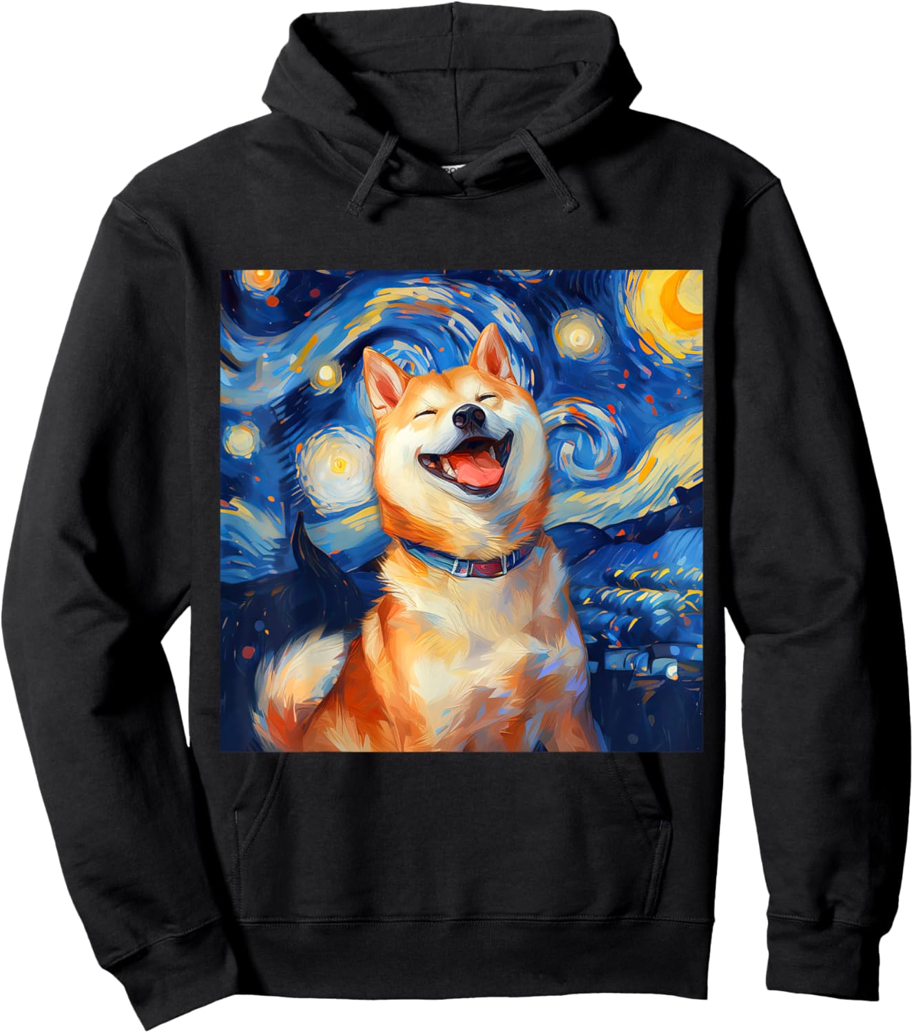 Cute Shiba Inu Dog Starry Night Vincent Van Gogh Painting Women Kids Hoodie - Hoodie | Black